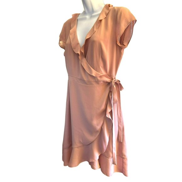 Sunday Best Aritzia Women's Blush Pink Ruffle Wrap Dress Size 6 Summer - Picture 2 of 6